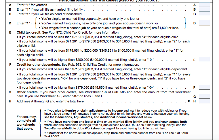 Form W-4 withholdings