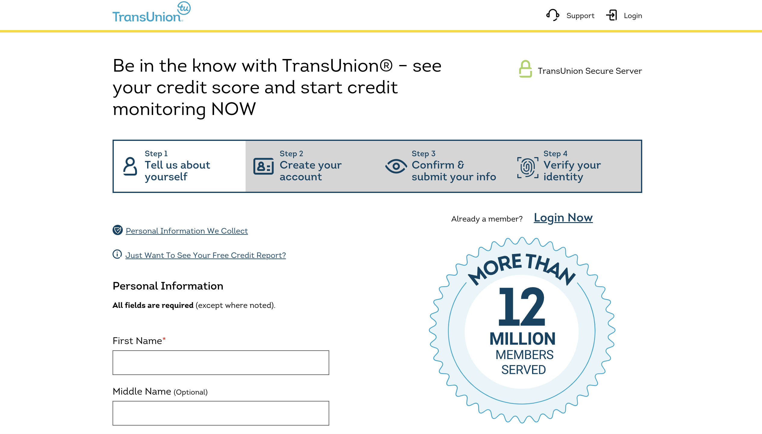 Transunion homepage